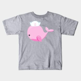 Sailor Whale, Cute Whale, Little Whale, Pink Whale Kids T-Shirt